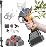 Cordless Branch Pruner, Electric Pruning Shears, Garden Trimmer Tool, 70Mm Cutting Diameter Powerful Pruning Scissors with 2 Battery and Extension Pole, for Garden Pruning and Grafting