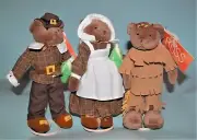 Russ Berrie Thanksgiving doll 3 pc, set #100657 NEW, 7 in, w doll stand pilgrims