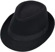 [Wedhapy] Gentleman's Hat, Snap Brim Vintage Men's Wool Felt Hat, English Tweed Hat, Black,56-58cm