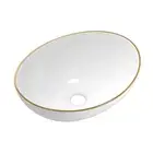 Cefito Bathroom Basin Ceramic Vanity Sink Hand Wash Bowl Gold Line 41x34cm NEW