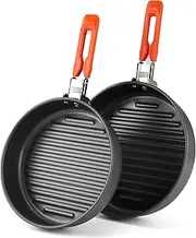 Odoland Camping Frying Pans Set, 7.4'' and 8.4'' Portable Cooking Pans with Mesh Bag for Outdoor Camping Hiking and Picnic