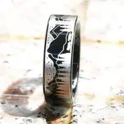 Tungsten Black Detailed Wolf Ring