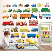 DECOWALL DS9-8064 Transport and Vehicles Wall Stickers Decals for Kids Toddler Bedroom Decor car Boys Truck Construction Room Peel and Stick Excavator fire Truck Nursery Living Baby Gift