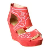 JUNE AMBROSE NEW Women's Red Suede Embroidered Wedge Heels Shoes 9M TEDO