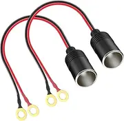Range Tour Cigarette Lighter Socket, 2 Pack Female Socket Heavy Duty Cigarette Lighter Plug with Eyelet Terminals 12V-24V Power Supply Cord Charger 14AWG Cable Wire for Battery Chargers Air Pump Fuse