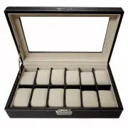 12 (10 + 2) CHOCOLATE BROWN LEATHER MEN'S WATCH GLASS DISPLAY COLLECTOR CASE BOX