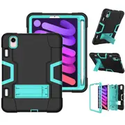 MCC Stylish Shockproof iPad mini 6 2021 Case Cover Heavy Duty Kids Apple [Black+Light Blue]