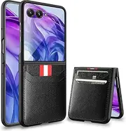 [Koelaa] for Motorola Razr 60 Ultra Case, Wallet Case with Card Slots Protection | Polycarbonate Hard Shell | Military-Grade Shockproof | Premium PU Leather Anti-Scratch Cover-Black