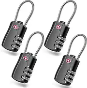 IONPSHG 4 Pack TSA Approved Luggage Locks, Combination Keyless Travel Lock with Alloy Body & Cable, Waterproof 3-Digit Resettable Padlock for Suitcases, Bags, Backpacks, Gym Lockers