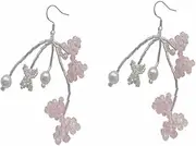 [RYEPOLNIX] Handmade Earrings Pink Beaded Flower Tassel Pearl Earrings Hook Summer Beach Sweet Cute Cool Girls Party Earrings/696