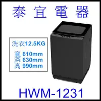 在飛比找Yahoo!奇摩拍賣優惠-【泰宜電器】HERAN 禾聯HWM-1231 全自動洗衣機 