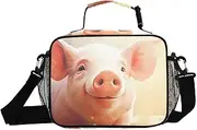 Pig Cute Closeup Insulated Lunch Box for Women Men - Ideal for Work, Picnics - Includes Adjustable Shoulder Strap