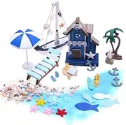 Miniature Kit, 26 Pieces Beach Miniature House Decoration Small Doll House, 4.72x3.15x1.57 inches Sea Theme Beach House for Thanksgiving, Halloween, and Home D?cor Colorful
