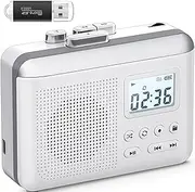 Portable Cassette Player Recorder Converter,Cassette to MP3 via SD Card, Walkman Cassette Tape Player with 1000mah Rechargeable Battery,Built-in Microphone&Speaker,Headphone Jack,16GB SD Card(White)