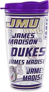 Rico Industries NCAA James Madison Dukes 16 oz Double Walled Insulated Tritan Mayhem Tumbler Cup Keeps Drinks Cold & Hot, USA Made