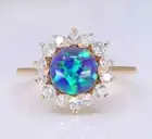 Round Peacock Opal Stone Jewelry 14K Solid Gold Ring Engagement And Wedding ring
