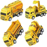 Kisangel 4Pcs Pull Back Construction Truck for Friction Powered Vehicles for Outdoor Play Brain Development Fun Birthday Present