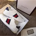 艾琳二手 GUCCI  ACE LEATHE SNEAKER 藍紅織帶 小白鞋 有現貨