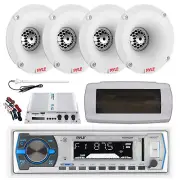 Pyle Bluetooth Marine Radio, Cover, Antenna,Amp w/Kit, 4x 1" 120W White Tweeters