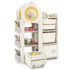 Kids Toy Storage Organizer Multipurpose Bookshelf w/ Cabinets & Mobile Trolley