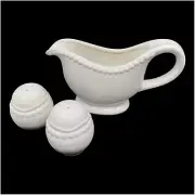 Holiday Time Gravy Boat Salt Pepper Set White Earthenware Dishwasher Safe