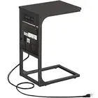 C Shaped End Table with Charging Station, Side Table for Sofa and Couch with