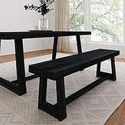 Plank+Beam 60 Inch Farmhouse Dining Bench, Solid Wood Entryway Bench, Wooden Outdoor Bench, Kitchen Dining Seat, Dining Room, Home Office, Living Room Furniture, Easy Assembly, Black Wirebrush