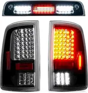 LED Tail Lights + 3rd Brake Light Fit for Dodge Ram 1500 2500 3500 2009-2018, for Dodge Ram 1500 Classic 2019, [Factory Halogen Model] Taillights and High Mount Stop Light, Clear Lens, 3 PCS