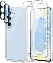 [5 in 1] T Tersely 2 Pack Tempered Glass Screen Protector for Samsung Galaxy S25 5G, 2 Pack Lens Protector, with Ultra Slim Clear Case, Premium Film, Shockproof, Case-Friendly, 9H Hardness