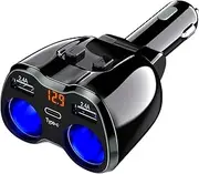 Otium 2 Sockets Cigarette Lighter Splitter, Car Charger Separate Switch Voltage Display Built-in Replaceable 7.5A Fuse, 12/24V 80W Dual USB Adapter Type-C Charging Ports Compatible iPhone iPad Android