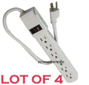 LOT OF 4 UL LISTED 6 Outlet Power Strip Surge Protector 1.6 ft 14/3 AWG