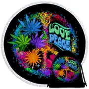 Retro 420 Peace and Love Round Beach Towel