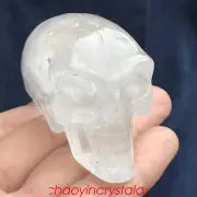 0.28LB Natural Clear Quartz Aliens Skull Quartz Crystal Hand Carved Reiki XK596