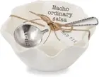 Salsa Ceramic Dip Cup Set, Nacho, White & Silver