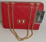 NEW!! Steve Madden Bclara Red Gold Chain Shoulder Strap Handbag