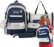 [Generic] Large Capacity School Bag,Canvas Backpacks Combo Set - Canvas School Backpack Combo Set for Kids, Boys, Girls, Teenage and Students