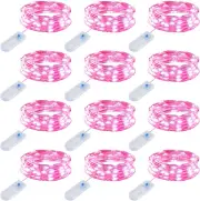 12 Pack Pink Fairy Lights Battery Operated String Lights - 7Ft 20 LED Waterproof