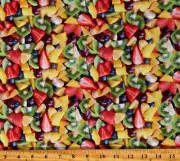 Cotton Mixed Fruit Strawberries Kiwis Blueberries Fabric Print by Yard D570.19
