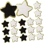 YOSADIER 32Pcs Iron Star Patches Embroidered Chenille Star Patches for Clothing Repair White Black Easy to Apply for DIY Clothing Accessories