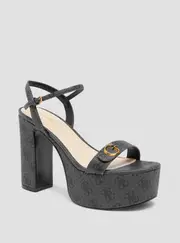 GUESS Women's Black Logo Sherrill Platform Sandal Heels Size: 7, Synthetic