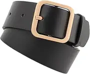 [Beavorty] 1Pc Fully Adjustable Leather Belt with Square Buckle Stylish Casual Belt for Fashionable Ladies Elegant Black with Gold Accent
