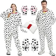 TIMSOPHIA Dalmatian Costume Adult, 4PCS Unisex Animal Onesies Plush Pajamas One-Piece Sleepwear Halloween Cosplay