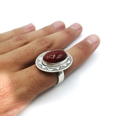 Moroccan Agate Ring Handmade Sterling Silver Ring natural agate Size 8