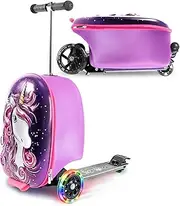 [KIDDIETOTES] Kiddie Totes 19” Hardshell Carry-on Scooter Suitcase - Light Up LED Wheels - Unicorn