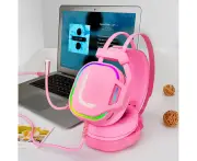 Bass Surround Over Ear Gaming Headset Earpiece for Gamer Pink