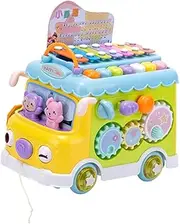 CIYODO 1pc Hand Percussion Music Xylophone Girl Knocking Piano Music School Bus Model Educational Playthings Bus Pulling Birthday Favor Plastic