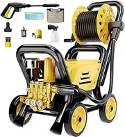 Electric Pressure Washer with with 8 Accessories, Extended Water Gun 15Mpa Boost 720L/h Flow Power Washer 10M Thick Explosion-Proof Pipe with Wheels for Cars/Fences/Driveways