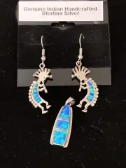Native American jewelry. Handcrafted Navajo. Kokopelli Fire Opal Inlay Set.