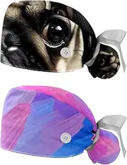 [YTYVAGT] 2-Pc,Nurse Scrub Caps,Scrub Hats with Buttons and Cotton Sweatband,Puppy Animal Dog Pattern