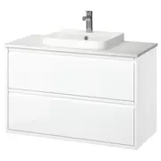 ÄNGSJÖN / BACKSJÖN wash-stnd w drawers/wash-basin/tap, high-gloss white/white marble effect, 102x49x71 cm